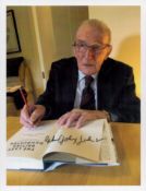 Last Surviving Dambuster Geo 'Johnny' Johnson Signed 6x4 inch Colour Photo of Johnson Signing in his