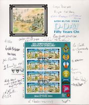 16 Signed D-Day 50th Anniversary of Operation Overlord Mint Stamp Sheet, Attached to D-Day Card with