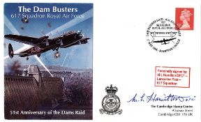 WW2 617 Sqn Pilot Mac Hamilton Signed 51st Anniversary of the Dams Raid FDC. 11 of 50. British Stamp