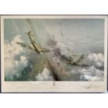 WW2 Multi-Signed Print "Battle Over London" by Frank Wootton approx size 20 x 27 Signed by the