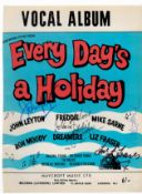 Every Days A Holiday Cover Signed By John Leyton, Freddie Garrity (1936-2006), Mike Sarne and Liz