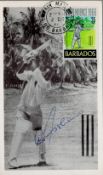 Cricket Sir Gary Sobers Signed Barbados Maximum Card, Showing a Black and White Image of Sobers.