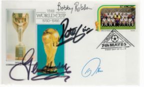 England World Cup Fist Day Cover Signed By Bobby Robson (1933-2009), Peter Shilton, Glenn Hoddle And
