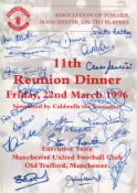 Football Autographed Man United 1996 - A Superbly Produced A4 Size Menu For The 11th Reunion Of