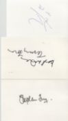 TV Collection 3 signed 6x4 white cards includes great names Terry Jones, Stephen Fry and Tony