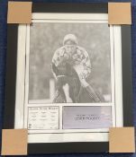 Lester Piggott Signed Epsom Derby Winners Card With Black and White Photo, Framed. Good condition.