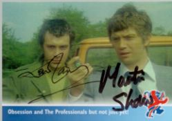 Lewis Collins (1946-2013) and Martin Shaw, a rare dual signed The New Avengers Trading Card (No.