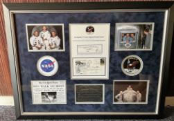 Apollo 11 signed autograph display. Astronauts, Neil Armstrong, Buzz Aldrin and Michael Collins