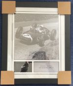 Stirling Moss Signed Signature Piece With Black and White Photo in Frame. Good condition. All