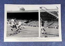 Peter McParland signed 16x12 1957 F. A Cup Final Aston Villa black and white print. Peter