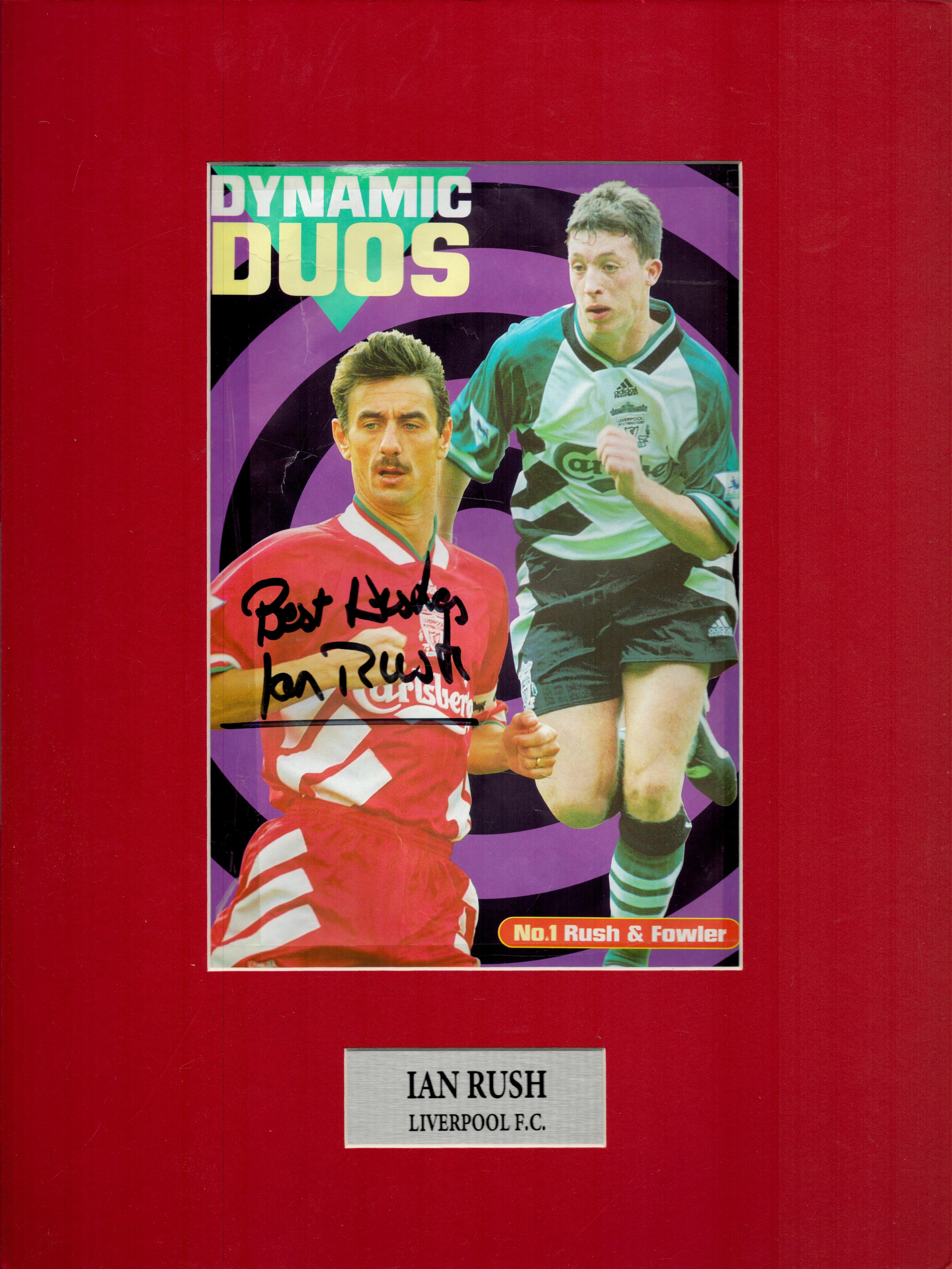 Football Ian Rush Signed Dynamic Duos Colour Magazine Page. Mounted. Good Condition. All