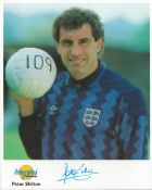 Football. Peter Shilton Signed 10x8 colour Autographed Editions page. Bio description on the rear.