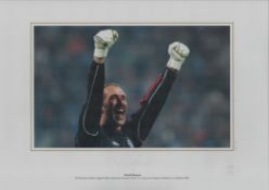 David Seaman signed 16x12 colour print. David Seaman celebrates England's fifth and final goal