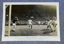 Football, Peter McParland signed 12x18 black and white photograph picturing McParland, playing for