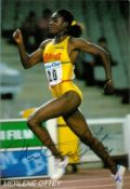 Athletics Merlene Ottey signed 6x4 colour promo photo. Good Condition. All autographs come with a