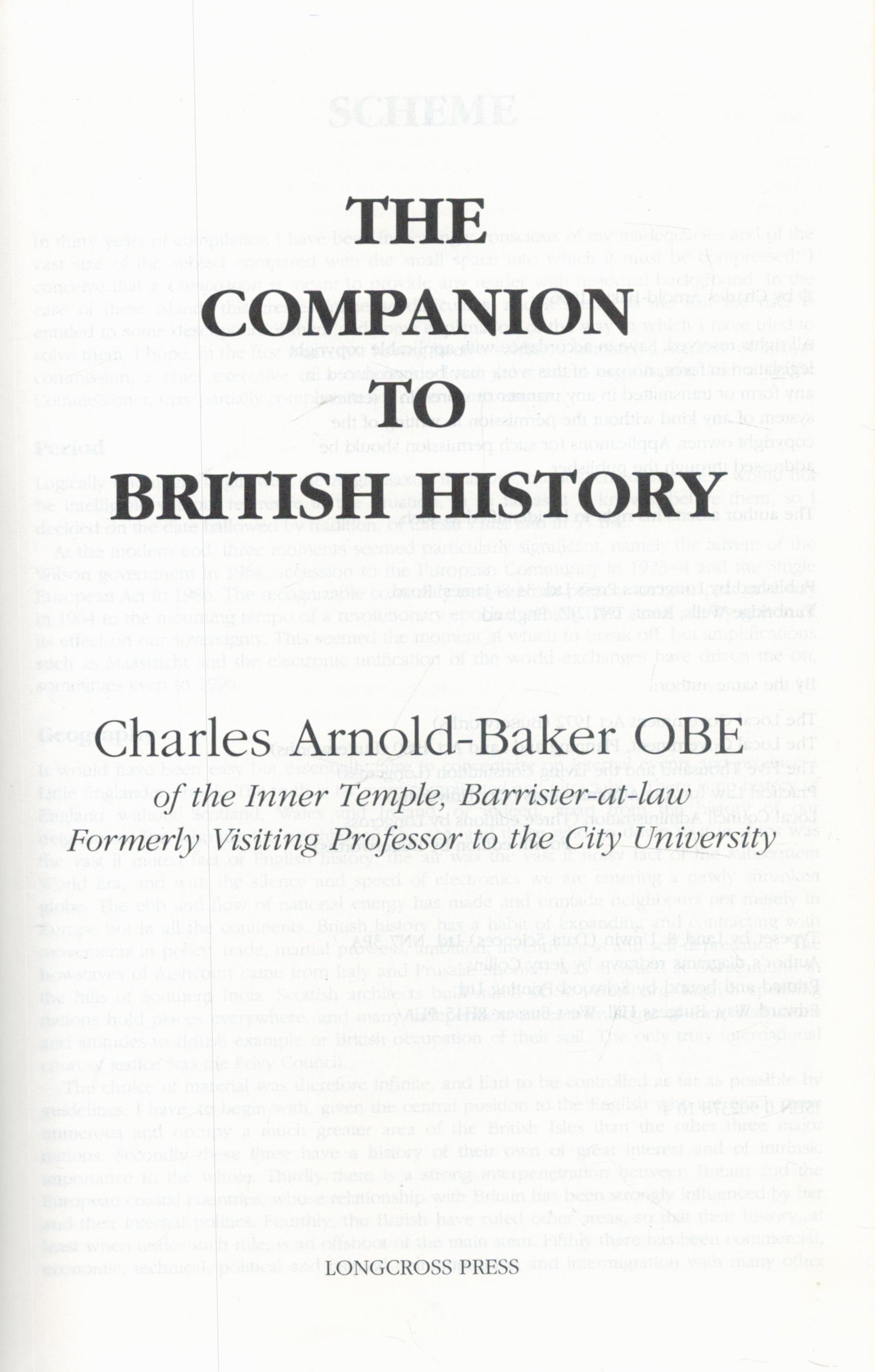 The Companion to British History by Charles Arnold-Baker 1996 First Edition Hardback Book with - Image 2 of 3