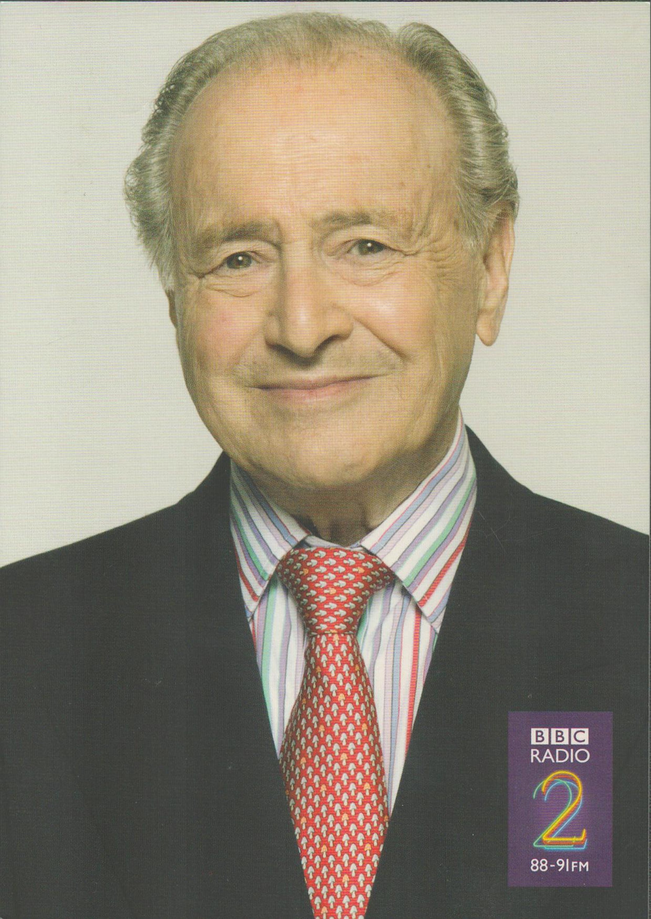 David Jacobs signed (to the reverse) 6x4 BBC Radio 2 colour promo photo. David Lewis Jacobs, CBE (19 - Image 2 of 2