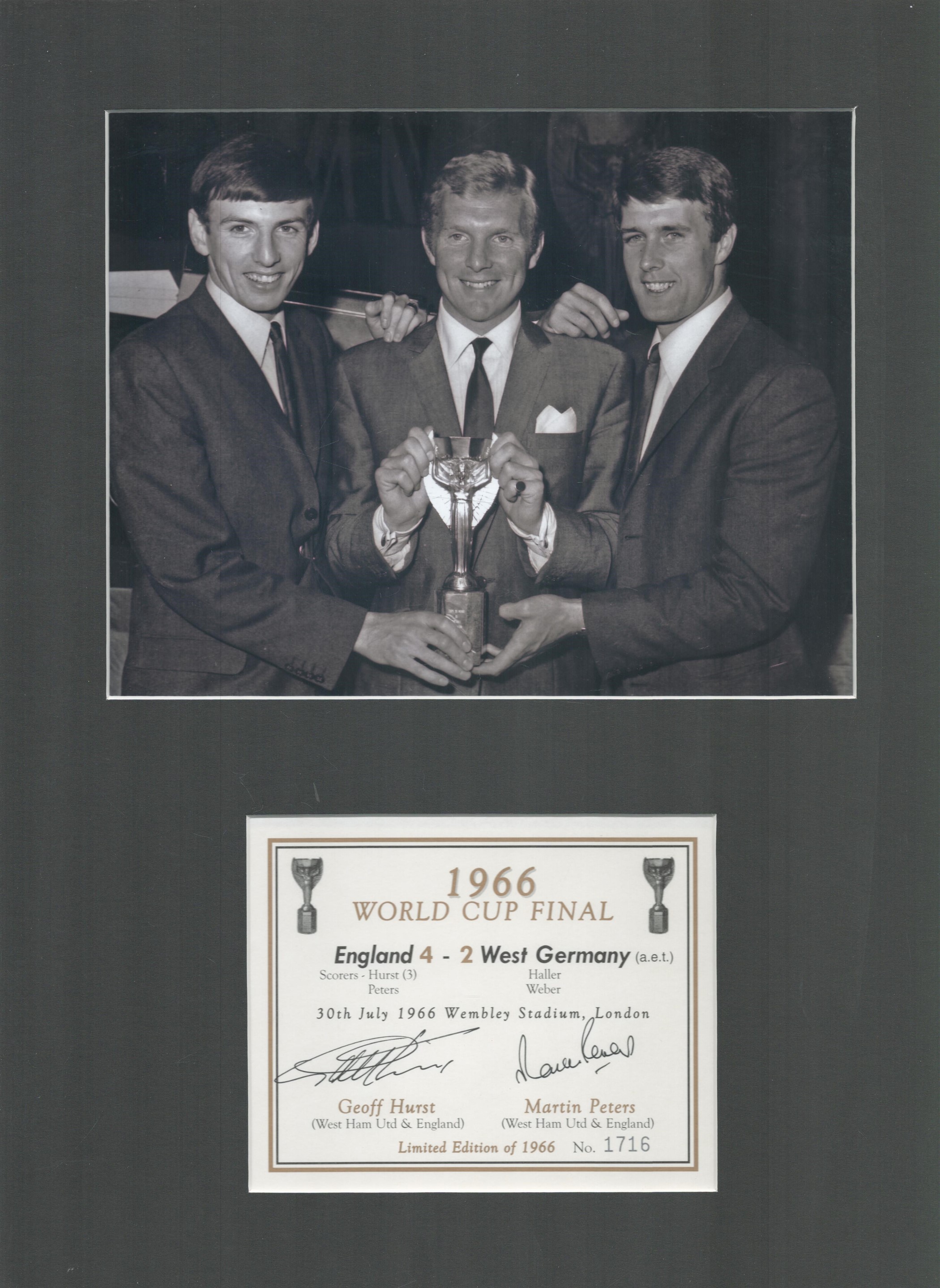 1966 Legends Geoff Hurst and Martin Peters Signed 1966 Winning Scorecard With Black and White Photo,