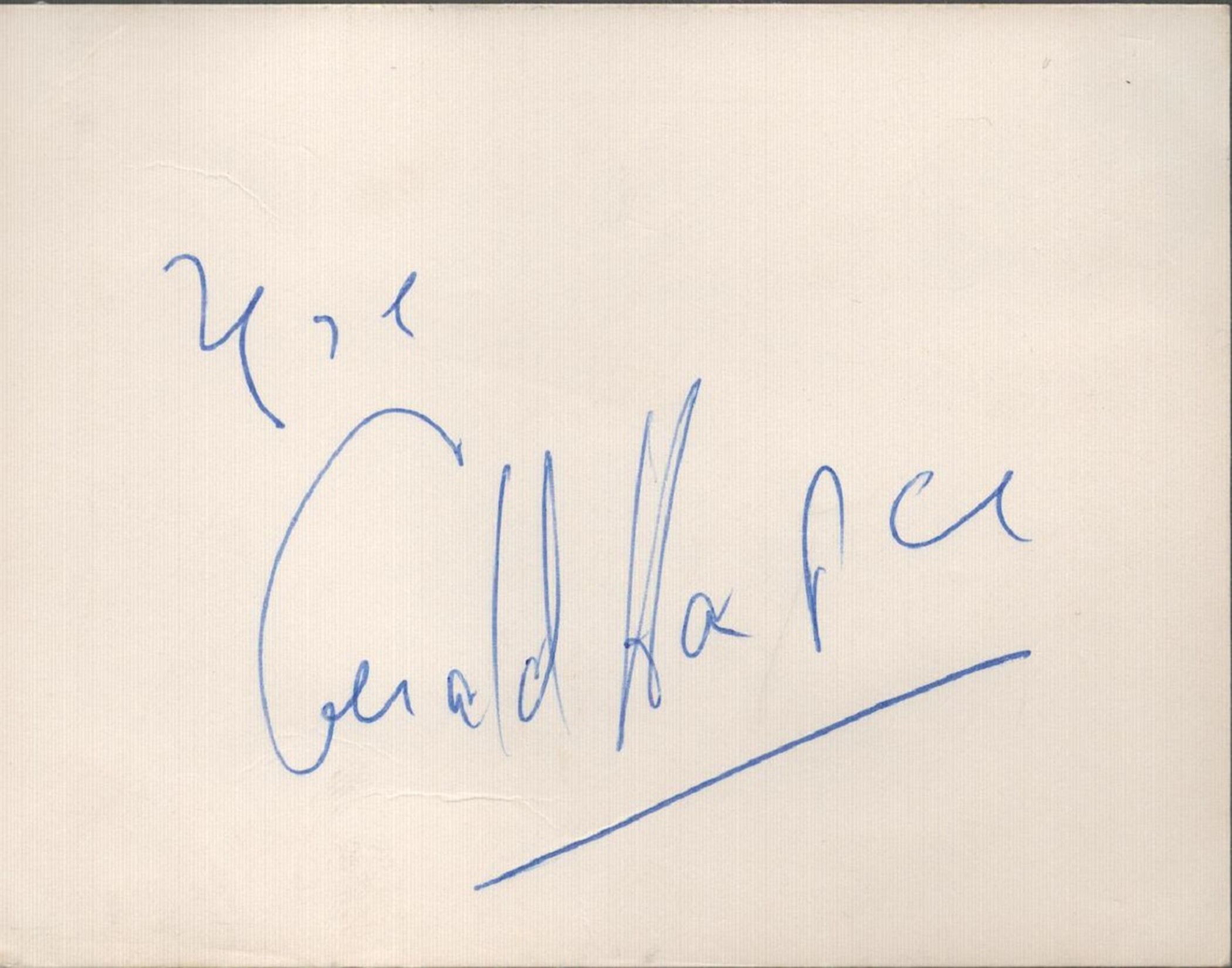 English Actor Gerald Harper Signed 4x3 inch White Autograph Card. Signed in blue ink. Good