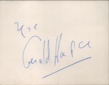 English Actor Gerald Harper Signed 4x3 inch White Autograph Card. Signed in blue ink. Good