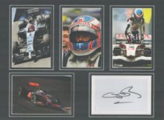 F1 Jenson Button Signed Signature Piece with 4 Fantastic 6x4 inch Colour photos, Mounted