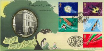 Jacqueline Wilson signed Great Ormond street FDC. 2 Postmarks 20 Aug 2002 and 5 stamps. Cover number