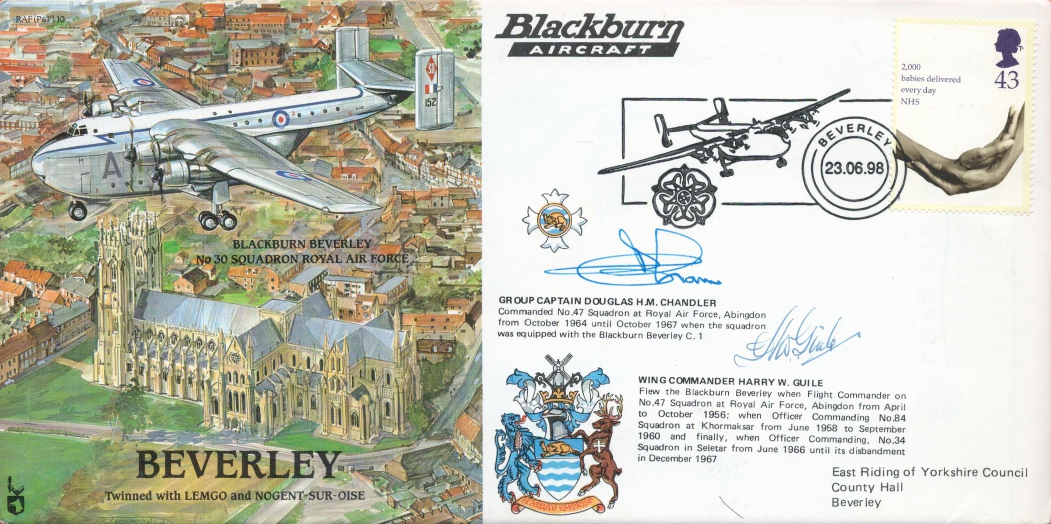 Grp Cptn Douglas Chandler and Wg Cdr Harry Guile Signed BEVERLEY FDC. 215 of 498 Covers Issued.