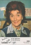 June Brown signed 6x4 Eastenders promo photo, dedicated to Leslie. June Muriel Brown OBE (16