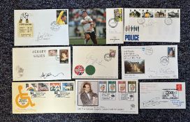 Collection of 15 FDC's and 12 photos signed. Signatures include Peter Shilton, Bryan Robson, Nick