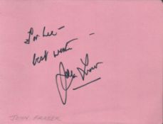 Scottish Actor John Fraser Signed 5x4 inch Pink Autograph Album Page. Signed in black ink,