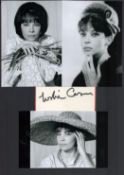 French-American actress Leslie Caron Signed White Card with 3 Photos, Attached to A4 Card. Good