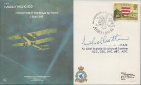 ACM Sir Michael Beetham Signed Handley Page 0/400 FDC. Jersey Stamp with 1 APR 82 Jersey Postmark.