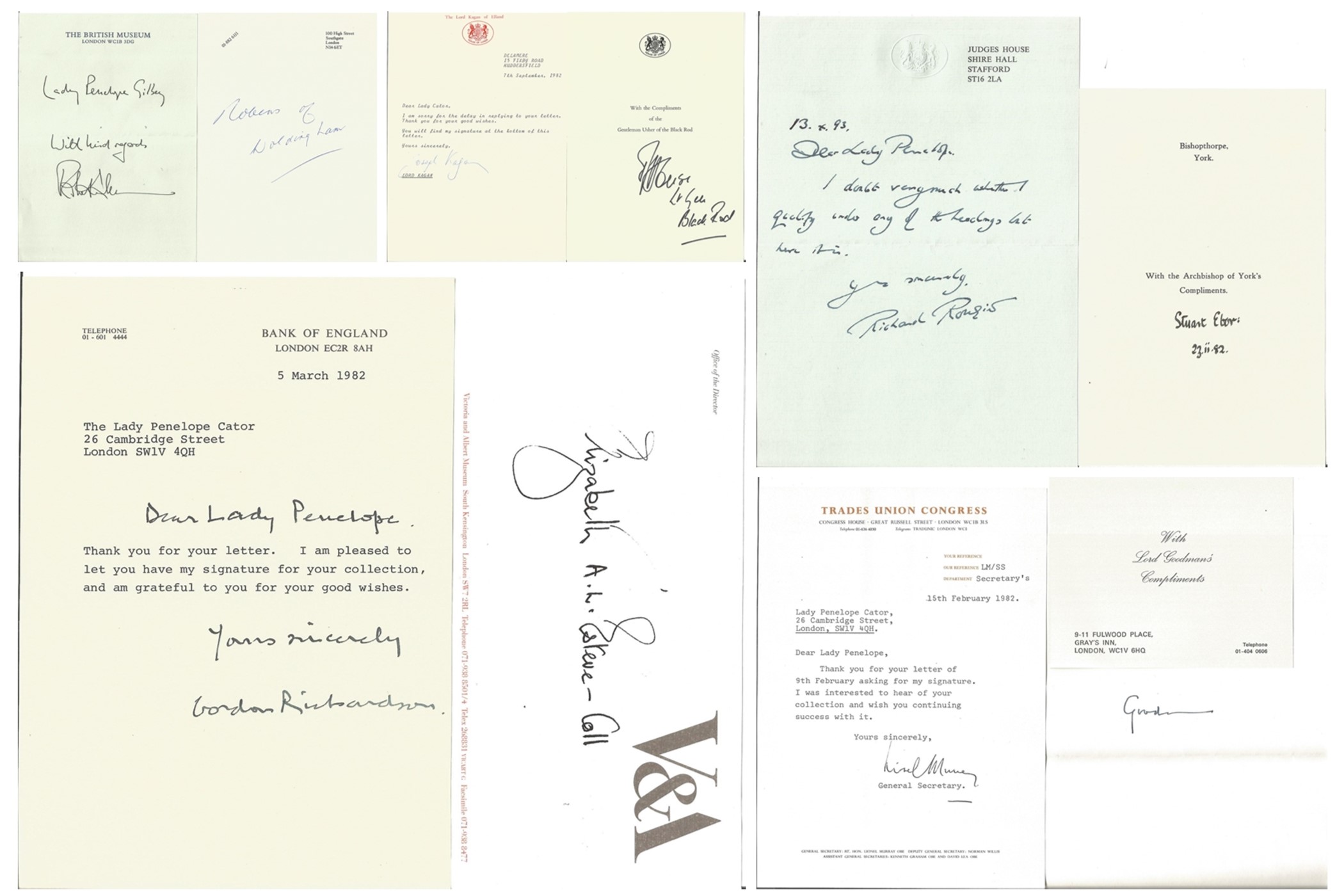Political and military miscellaneous collection of signed compliments slips and letters.