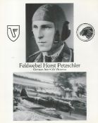 WW2 Feldwebel Horst Petzschler Luftwaffe Ace Signed 10x8 inch Black and White Promo Sheet. Signed in