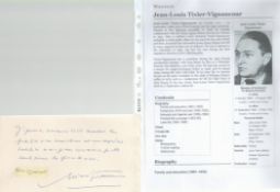 Jean-Louis Tixier-Vignancour signed autographed letter cut-out. Comes with Wikipedia page.