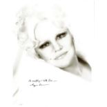 American jazz Singer Peggy Lee Signed 10x8 inch Black and White Photo. Signed in Green Ink. Good