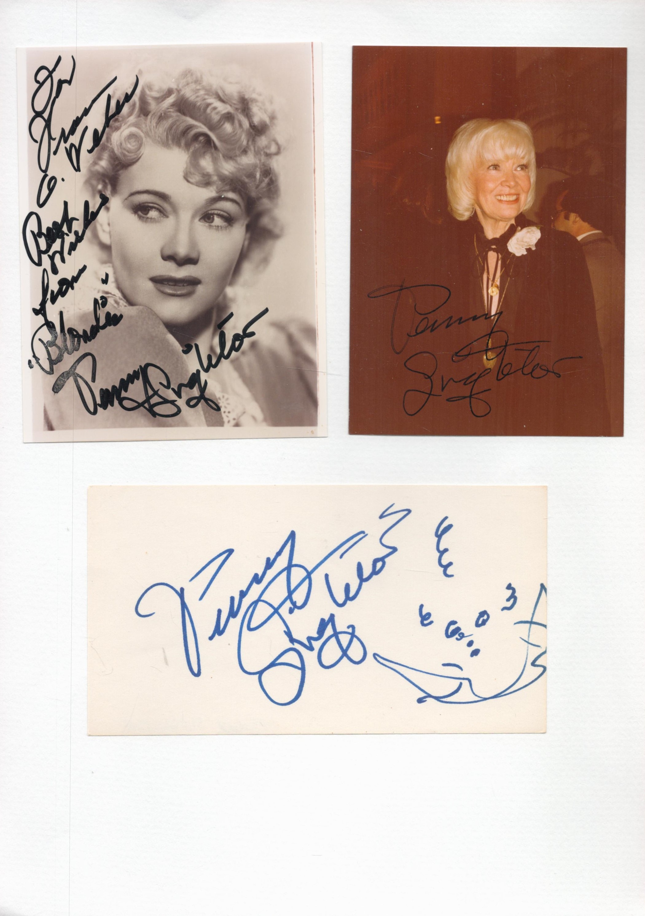 Penny Singleton collection includes two signed photos and a 6x3 signed album page all affixed to