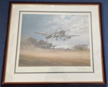 3 Signed Gerald Coulson Colour Print Titled Striking Back. Housed in a Frame. Signed by Sqn Ldr