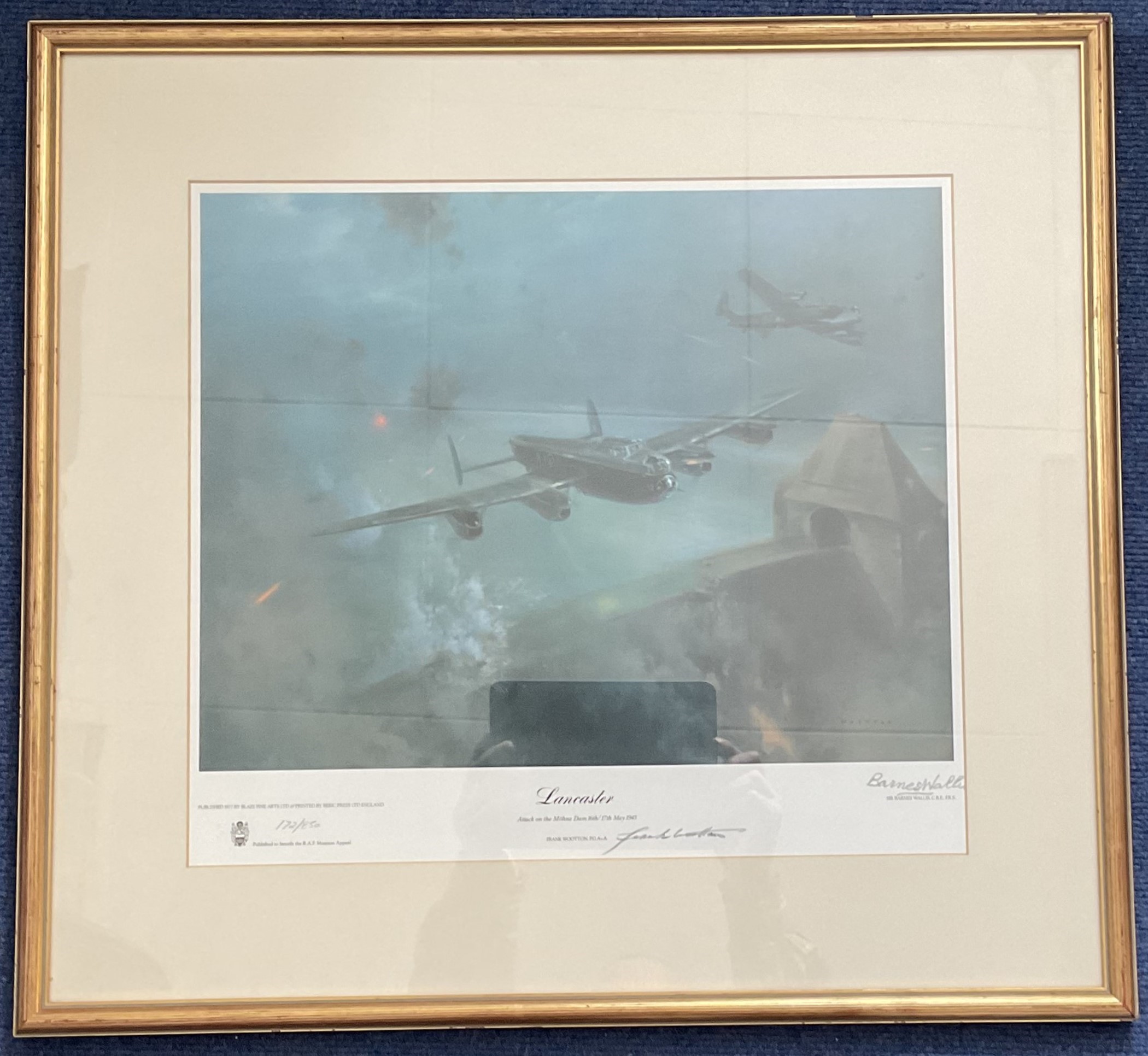 Sir Barnes Wallis Signed Frank Wootton Colour Print Titled Lancaster. Further Signed by the Artist
