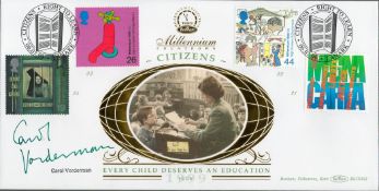 Carol Vorderman signed Millennium countdown Citizens FDC. 2 Postmarks Right to learn 6/7/99 and 4
