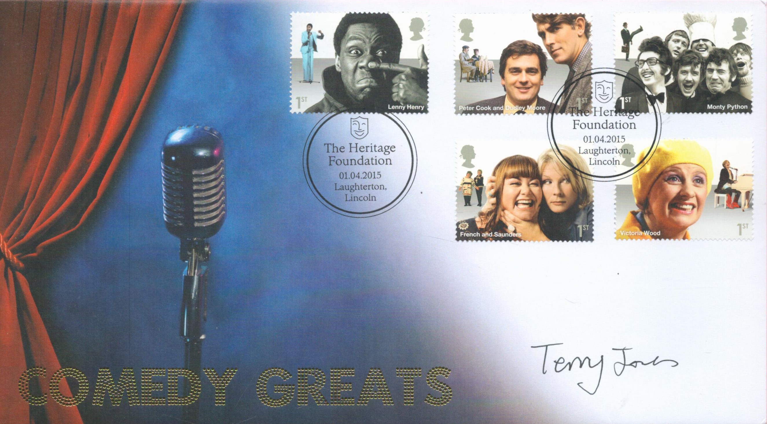 Monty Python Terry Jones signed 2015 Internetstamps Comedy Greats official FDC. Heritage