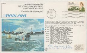 Peter Ayerst DFC Signed 40th Anniv 1st Round The World Flight by Commercial Plane FDC. USA Stamp