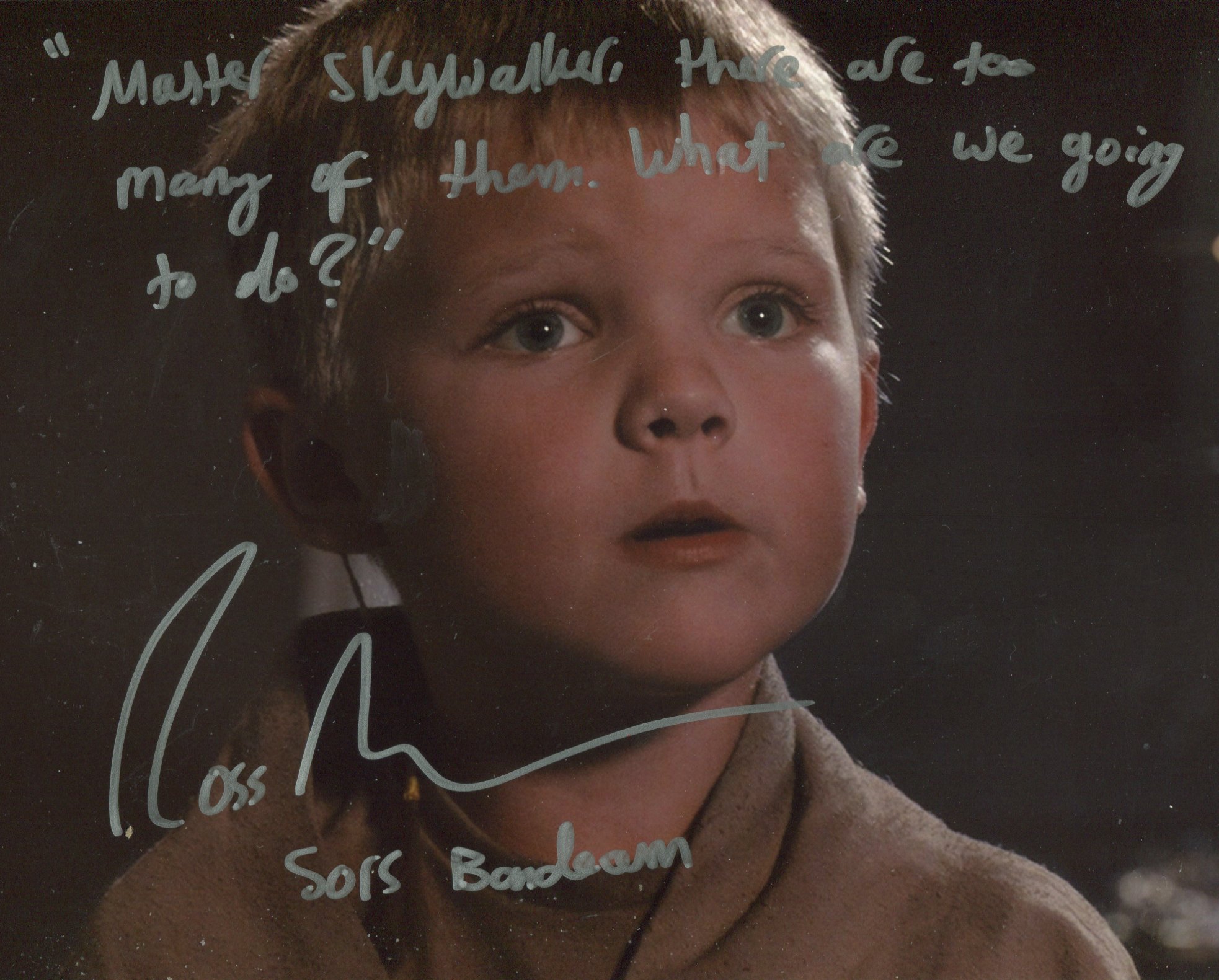 Star Wars 8x10 movie photo signed by actor Ross Beadman who has also added his line from that scene,