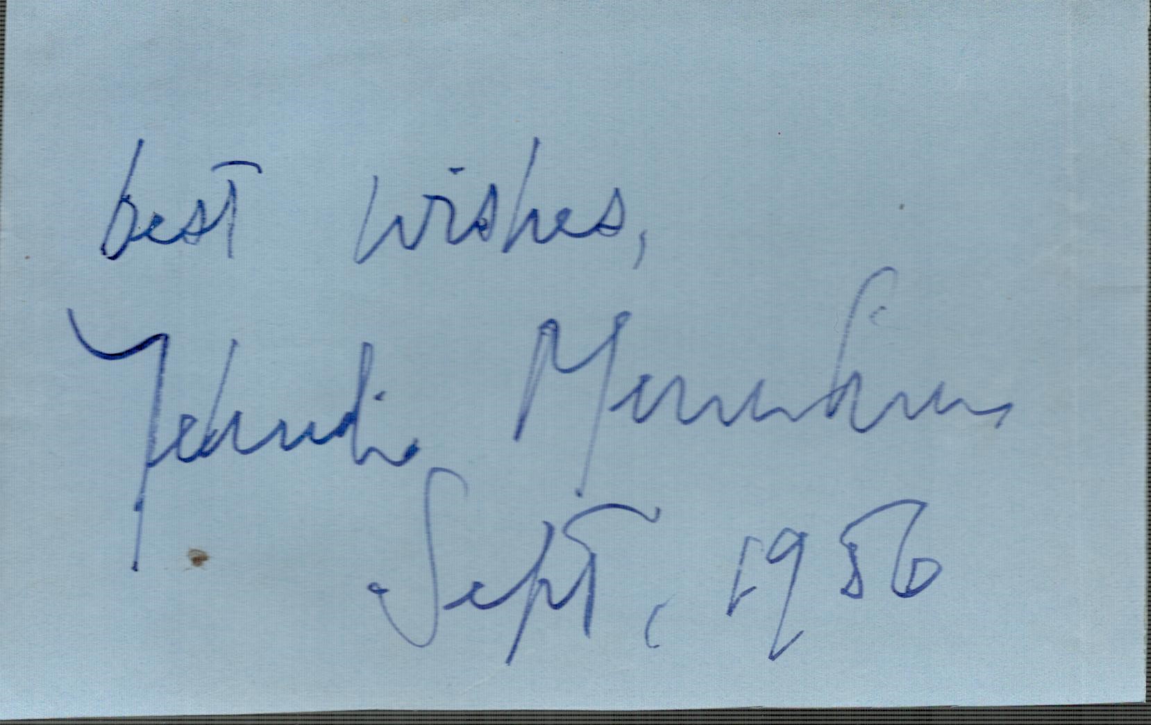 Yehudi Menuhin signed album page. Violinist. Good Condition. All autographs come with a