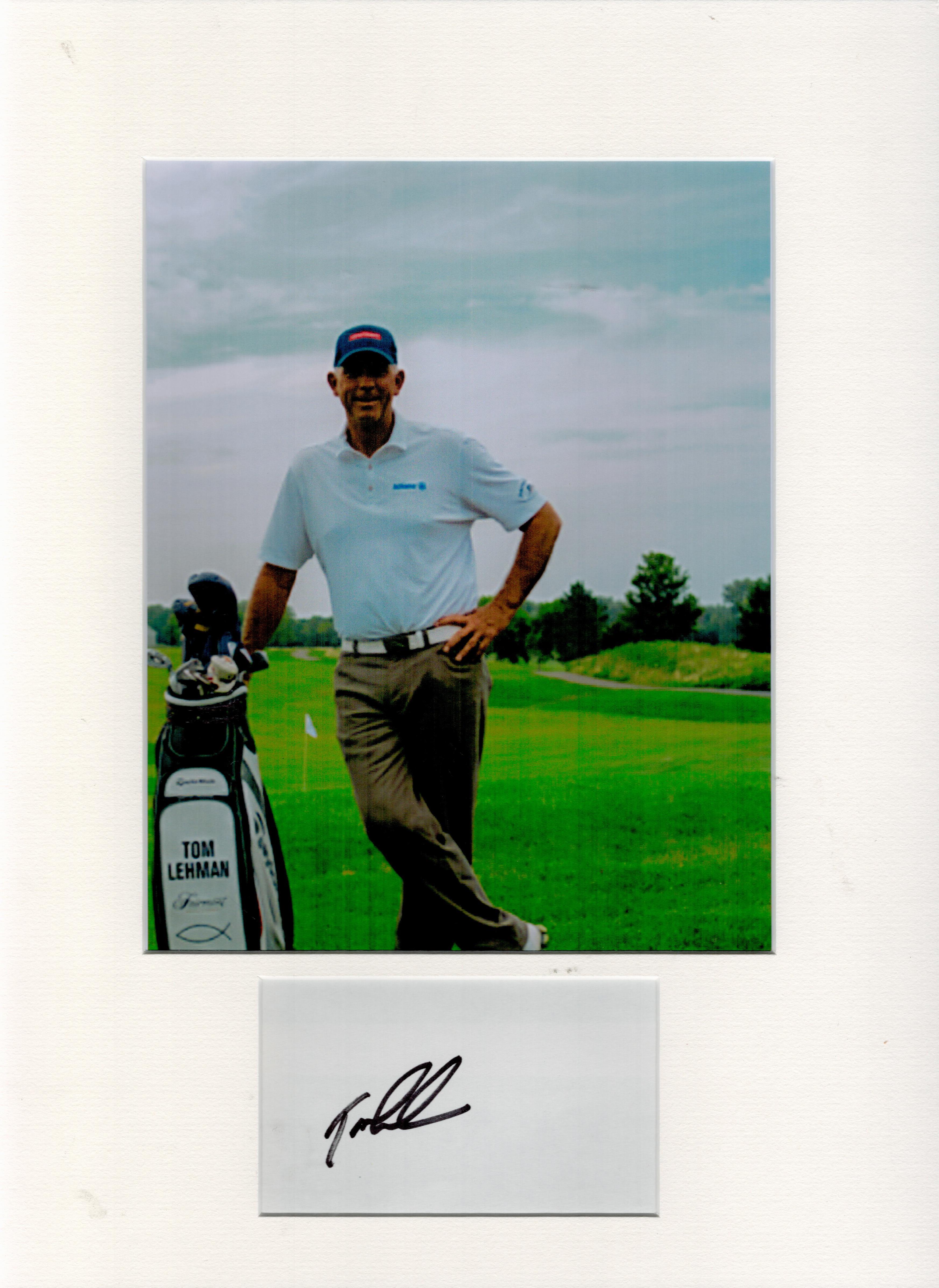 Golf, Tom Lehman mounted signature piece. This beautiful item features a colour photo and a signed