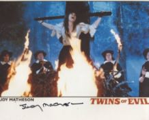 Twins of Evil horror movie 8x10 photo signed by actress Judy Matheson, the Woodman's daughter.