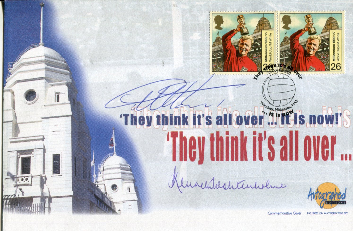 1966 World Cup Final cover signed by England's hat-trick hero Geoff Hurst and commentator the late