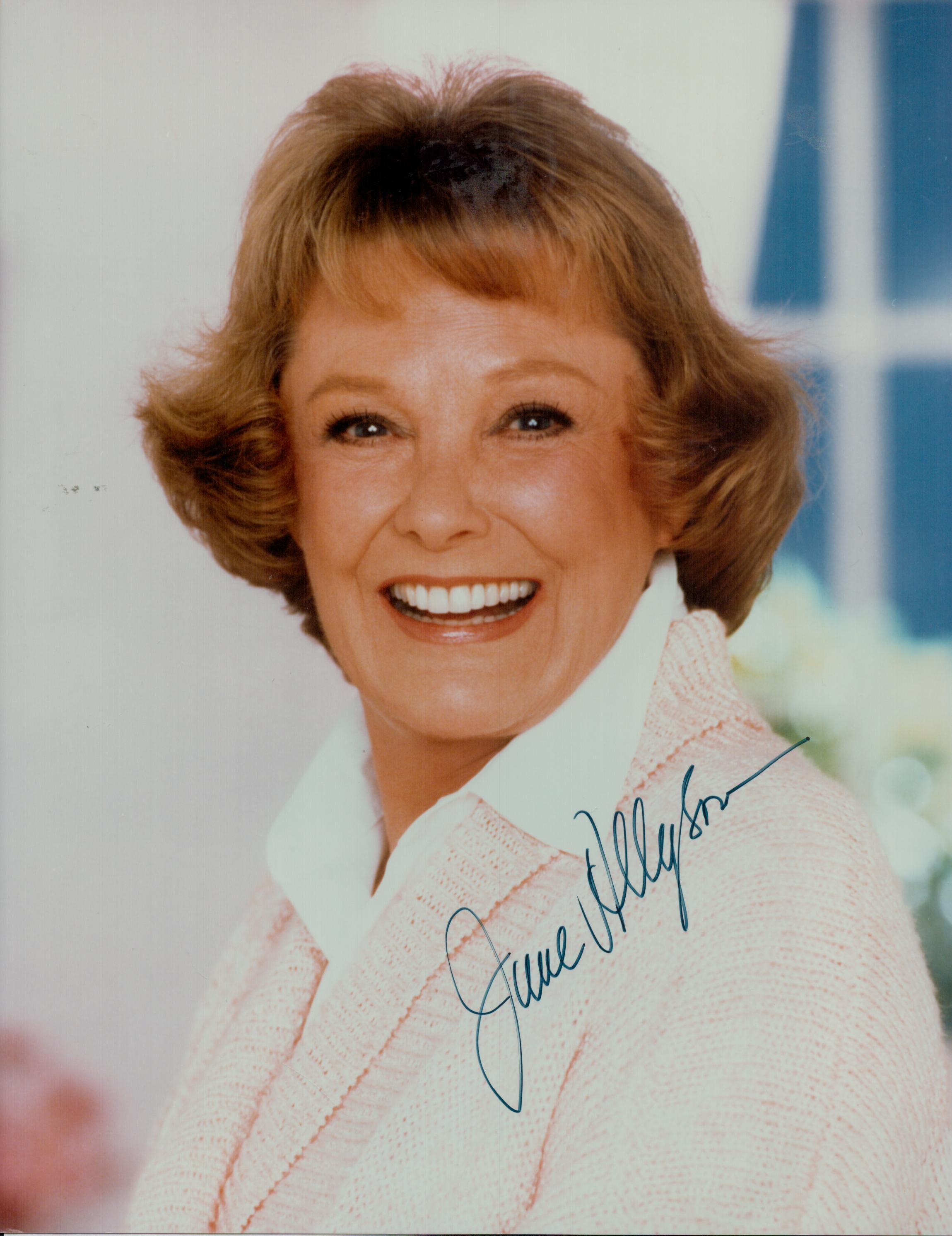 June Allyson signed 10x8 colour photo. Comes with bio page. Good Condition. All autographs come with