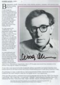 Woody Allen signed 7x5 black and white photo. Comes with bio page. Good Condition. All autographs