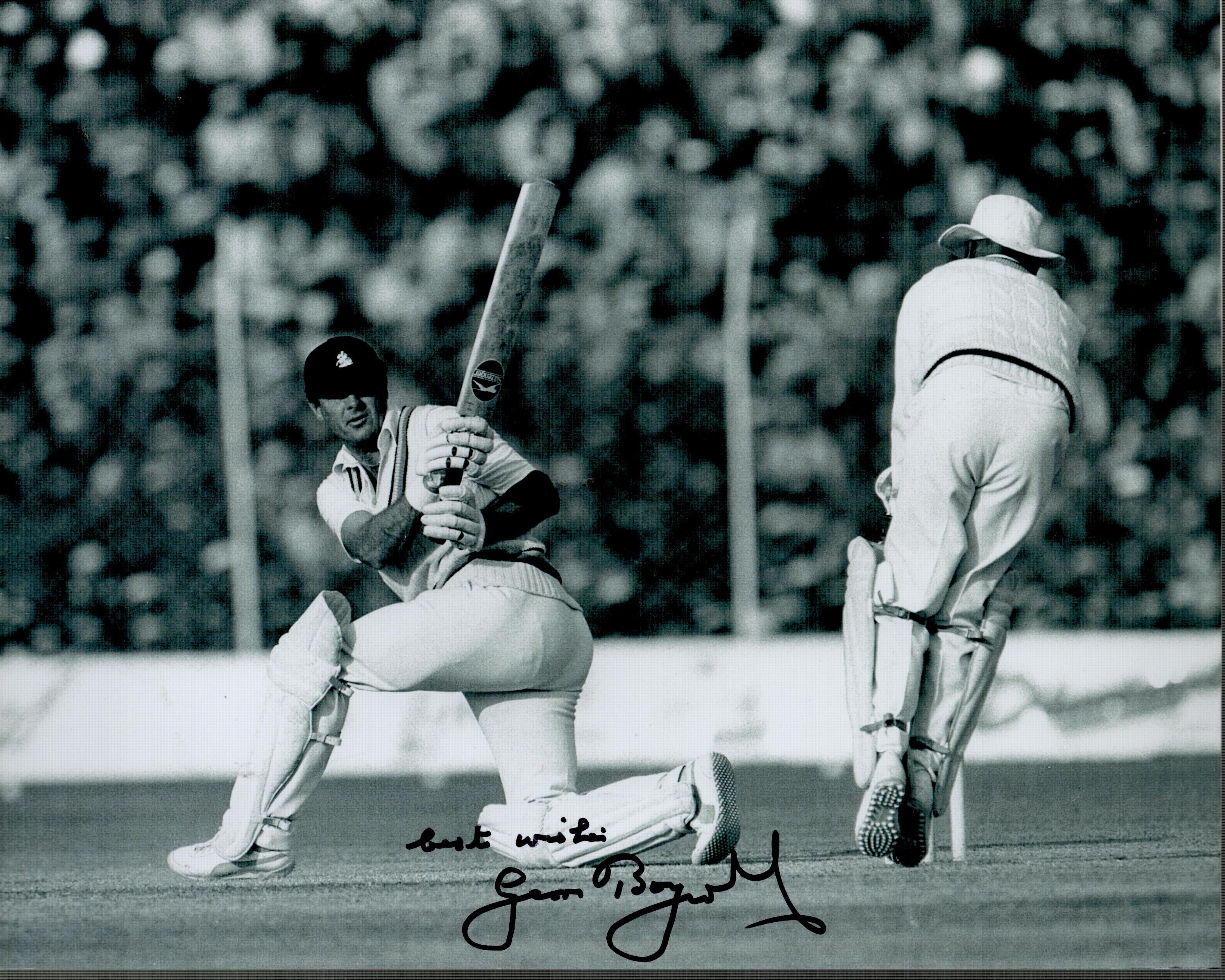 Geoffrey Boycott signed 10x8 black and white photo pictured in action for England in Test match